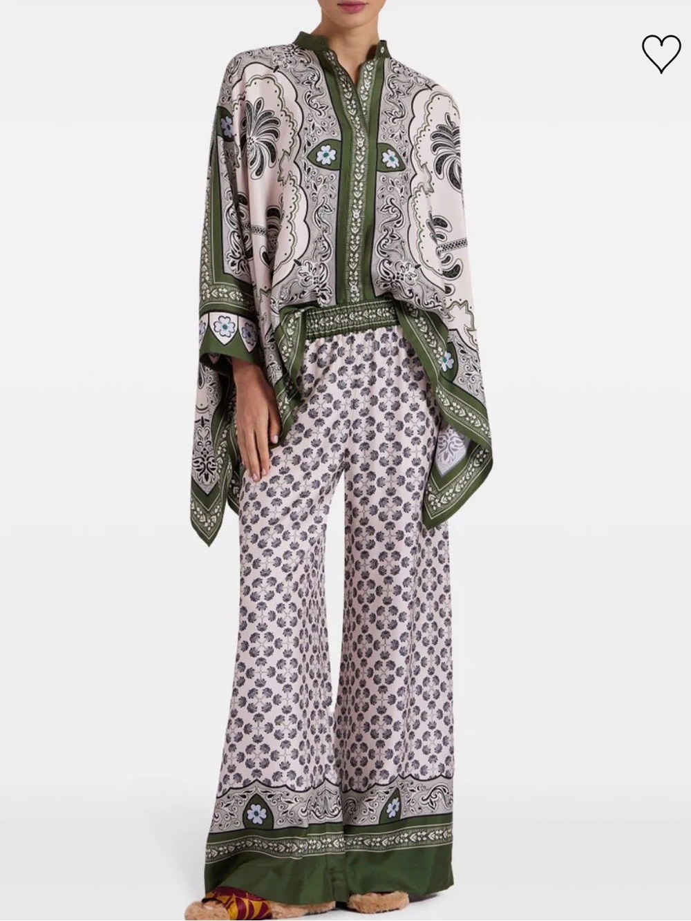 LA DoubleJ Green and Cream Printed 100% Silk Foulard Top - Picture 3 of 8
